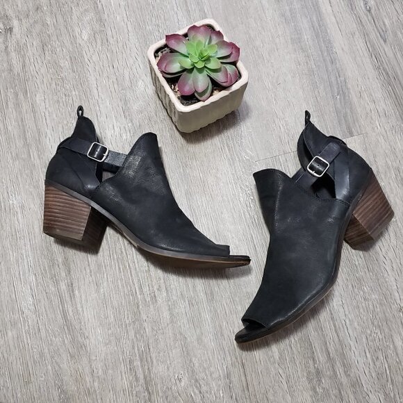 Lucky Brand * Black Leather Open Toe Booties * 9.5 - Picture 1 of 14